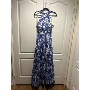 LACE the Label Blue Floral Ruffled Cut Out Maxi Dress Vacation size S NWT $490